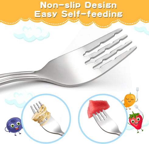Toddler Utensils Kids Silverware Set, 8 PCS 18/10 Stainless Steel Cutlery with Dog & Cat Pattern, Dishwasher Safe