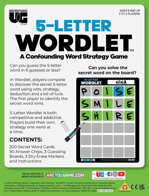 University Games | 5 Letter Wordlet Game for 2-4 Players Ages 8 and Up