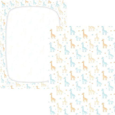 miaozhen 1 Pack 52x28 Cotton Baby Crib Sheets Ultra Soft Blue and Orange Simplified-line Giraffe Playard Mattress