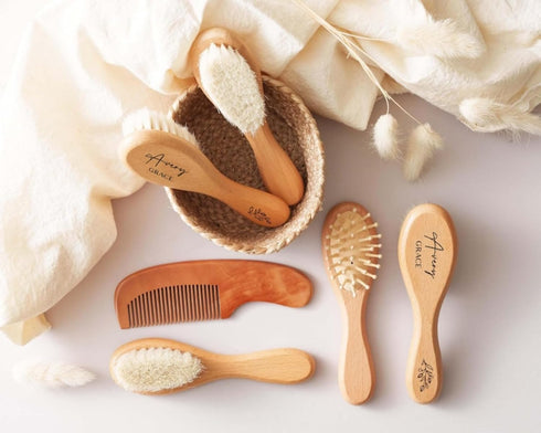 MFCHICIFY Set,Engraved Personalized Baby Comb and Brush Baby Hair Brush with Birth Flowers,Newborn Gift, Personalized