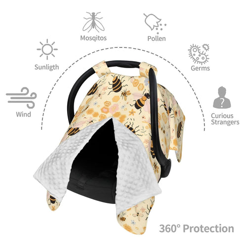 Sweet Honey Cute Bees Baby Car Seat Canopy Nursing for Breastfeeding Multi-Use Infant Stretchy Carrier Carseat Winter