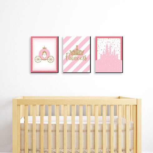 7.5 10 inches Set 3 Big Dot of Happiness Little Princess Crown - Castle Nursery Wall Art and Kids Room Decorations