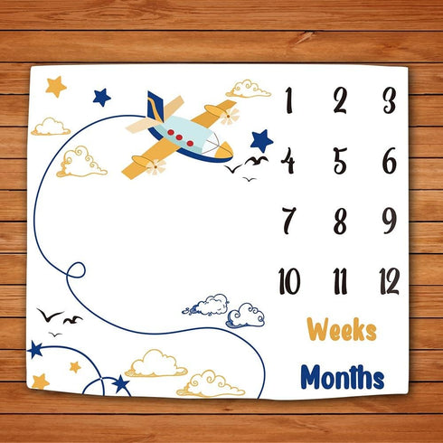 Baby Memory Blanket, Airplane Sky Pilot Baby Age Blanket, Monthly Baby Blanket Swaddle Blanket, 48x40 Inch