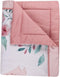 Pink Swan Floral Crib Quilt, Watercolor Roses Design with Satin Border