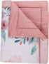 Pink Swan Floral Crib Quilt, Watercolor Roses Design with Satin Border
