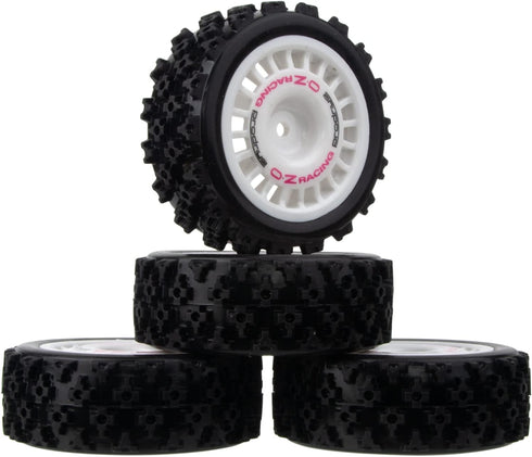 1/10 RC Rally Car Wheels Rims & Rubber Tires 12mm Hex Drive Hub for Tamiya TT-01 TT-02