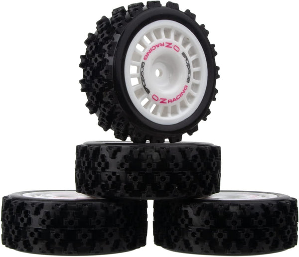 1/10 RC Rally Car Wheels Rims & Rubber Tires 12mm Hex Drive Hub for Tamiya TT-01 TT-02