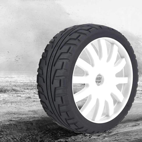 2Pcs Racing Car Rubber Wheel Hub Tires for 1/8 On-Road Racing RC (White)