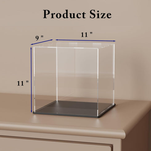 SVENJBB 11x9x11 Inch Acrylic Display Case, Cube Acrylic Boxes for Display, Clear Display Cases with Matte Black Base