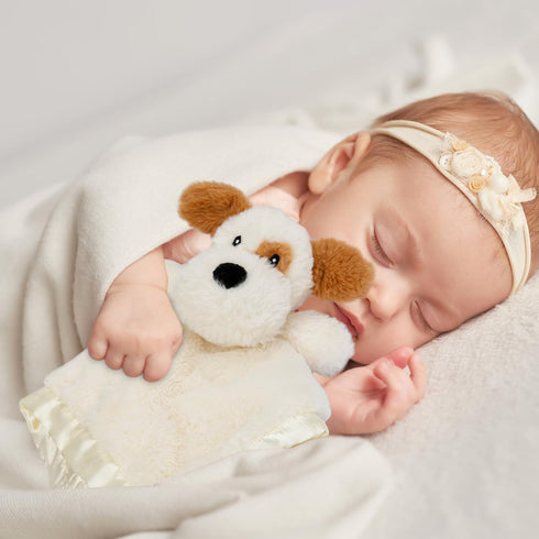 Soft Dog Security Blanket Lovey with Satin Backing for Toddler Infant Newborn Boys & Girls, Unisex Puppy Snuggle Toy,
