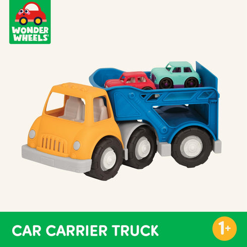 Battat Wonder Wheels Toy Carrier Truck & 2 Toy Cars, Toy Truck Playset for Kids, Recyclable Materials