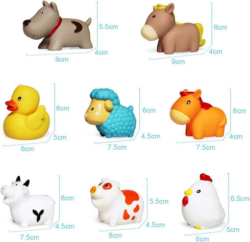 Floating Bath Farm Toys (8PCS), Soft Bath Time Toys for Toddlers, Learning Dogs Ducks Sheep