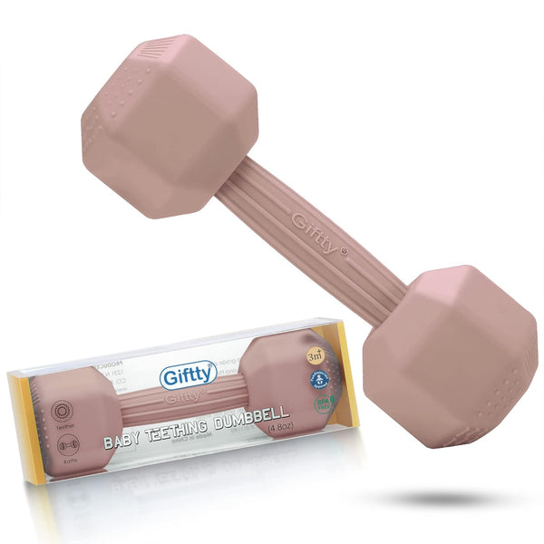 Giftty Baby Dumbbell Toy - Durable Silicone Infant Rattle Teething Toy, Toddler Sensory Weight, Sandy Brown (1pcs)