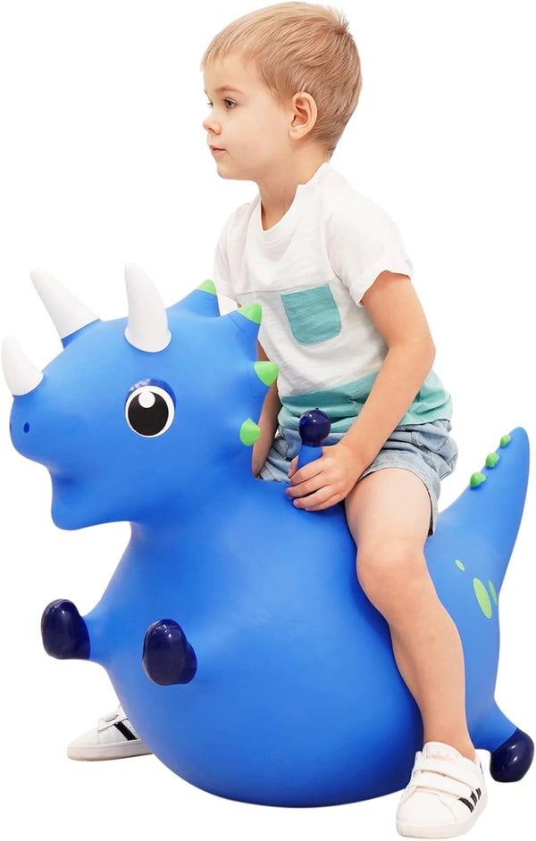 Bouncy Dinosaur Hopper - Inflatable Dino Bouncing Animal for Toddlers, Navy Blue Ride On Toy with Pump for 4-8 Year Olds