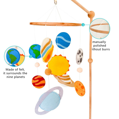 Solar System Mobile for Crib, Space Mobile Planet Mobile for Boys Girls, Baby Crib Mobile Nursery Mobile for Kids