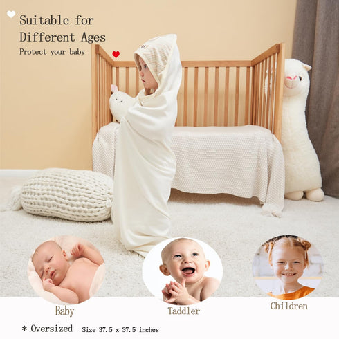 6-Pack Set 5 37.5 37.5 Inches Organic Cotton Baby Bath - Embroidered Hooded Towel & Soft Washcloths, Ultra Soft