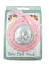 Moulded Acrylic Pink Crib Medal with Guardian Angel, 3 1/2 Inch for Baby Girl Nursery Decor