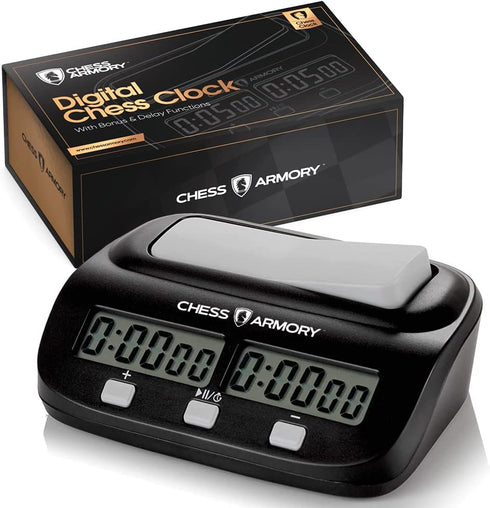 Chess Armory Digital Chess Clock - Portable Timer with Bonus Time and Tournament Features