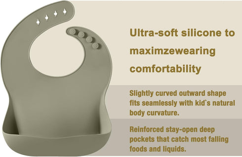 3 Pack PandaEar Silicone Bibs for Babies - Waterproof, BPA Free, Soft Durable Bibs for eating with Pocket Food Catcher