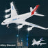6 Pack: Commercial 7.2" A380 1:400 Diecast Airplane Toys, Big Model Airliners Planes with Lights and Sound - Pull Back