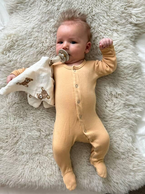 15"x15" Ali+Oli Security Blanket for Baby Teddy Bear Pacifier Holder, Soft Muslin Cuddle Blanket with Lead-Free Snap