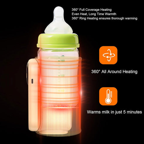 Portable,11 Settings 360 2.56 3.15in Zunate Cordless Milk Bottle Warmer Temp with Digital Display, Heating Sleeve Night