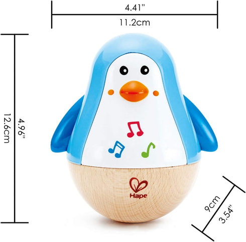 Hape Penguin Musical Wobbler, Colorful Wobbling Melody Toy for Kids 6 Months+, Blue