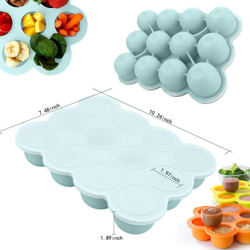 12 2.5oz, Samuelworld Baby Breast Milk and Food Storage Container, Portions x Stackable Food Grade Silicone Tray