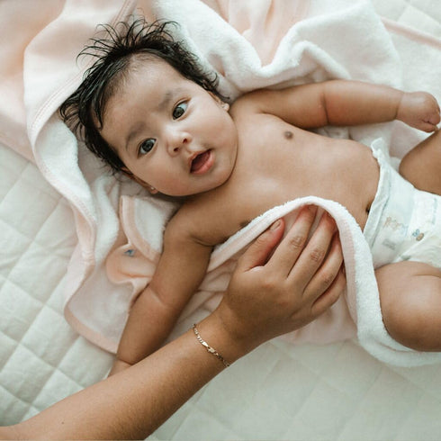 Cozy Light Pink Cotton Hooded Towel for Infants - Soft and Bath Time Essential