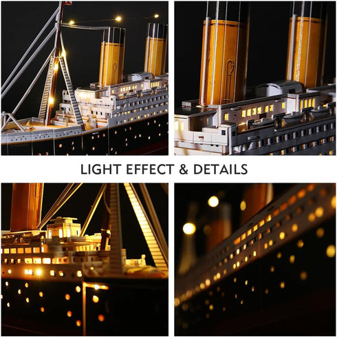 CubicFun Titanic 3D LED Puzzles for Adults, 88 CM, 266 Pieces, Titanic Toys for Home Decor and Gifts