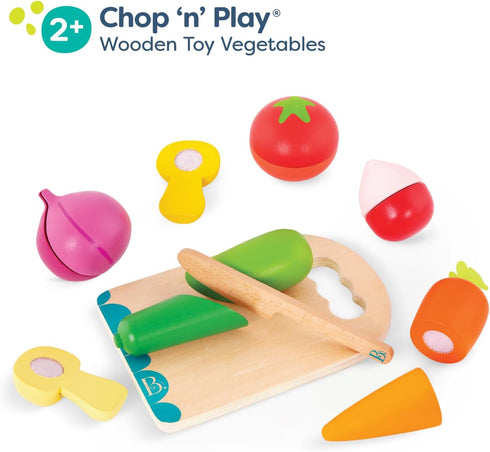 Set 6 2+ B. toys Chop 'n' Play Vegetables Pretend Play Food Wooden Toy Vegetables to Cut Hook and Loop Play Food