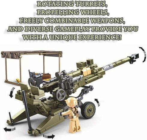 Anti-Tank Gun Weapons Pack - Military Toy Set Building Blocks Model for 2 Soldier Figures, 378PCS Army Series
