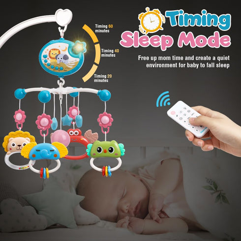 Projection,400 Mini Tudou Crib Mobile with Music and Lights,Baby Mobile for Crib with Hanging Rotating Rattle Toy,Star