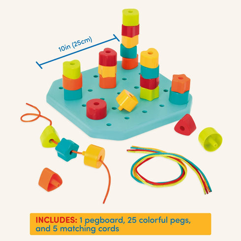 Battat Toddler Peg Board, 31 Pcs Stacking Peg Board Set, Fine Motor Skills Therapy Toy for 2 Years +