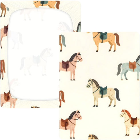 CZXW 52" 28" Colorful Horses Crib Sheets Fitted x Natural Cotton Soft & Breathable for Baby Crib Mattress