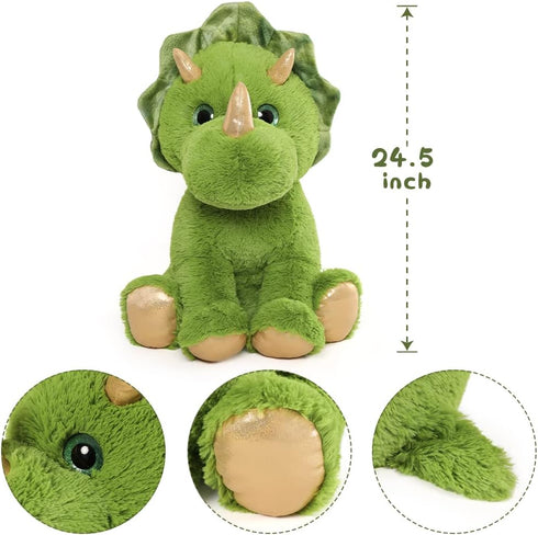 Muiteiur Giant Triceratops Stuffed Animal with 3 Baby Dinosaurs - Green Plush Toy Gift for Kids, 24.5 inch
