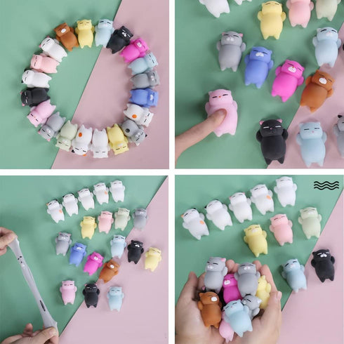 16pcs Mini Kawaii Animals Mochi Squishy Toys Set, Fidget Toys Pack for Kids - Birthday Gifts, Cat Party Favors