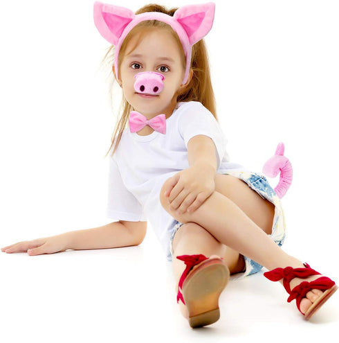 Norme Pig Costume Set - Ears, Nose, Tail, and Bow Tie, Pink Fancy Dress Kit Accessories for Kids