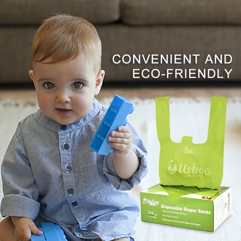 Bags,300 Count USBOO Baby Disposable Diaper Oxo-Biodegradable Diaper Sacks,Easy-Tie Handles,Diaper Disposal or Pet