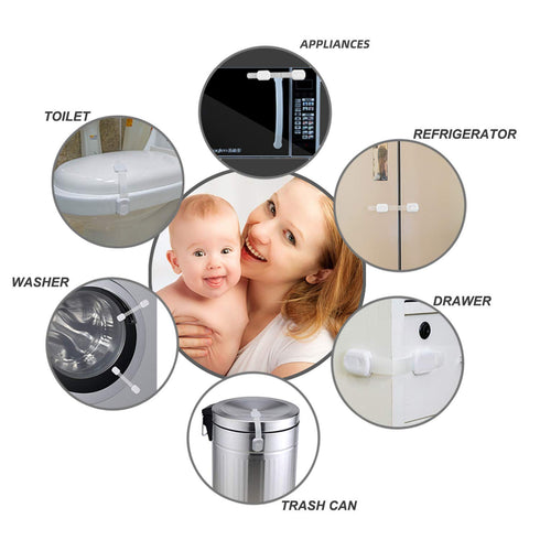 Baby Locks (6-Pack) for Child Safety Cabinet Proofing - Easy Adhesive Drawer Door Latches, No Screws & Magnets