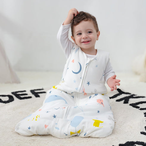 Mosebears Sleep Sack Baby Winter Wearable Blanket with 2-Way Zipper, 2.5 TOG Cotton Unisex (White Animal, 0-6 Months)
