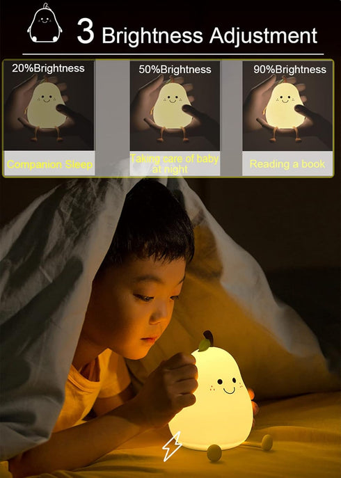 Kids,Dimmable HAPPYBAG Cute Silicone Night Light for Nursery Pear Lamps,Kawaii Room Decor Fruit Night Light Bedside