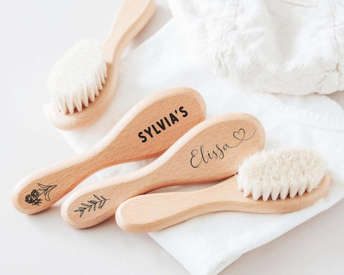 MFCHICIFY Set,Engraved Personalized Baby Comb and Brush Baby Hair Brush with Birth Flowers,Newborn Gift, Personalized
