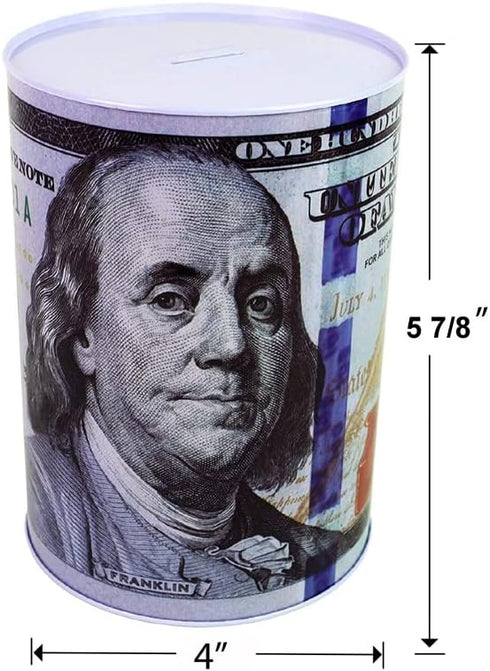 $100 Dollar Bill Piggy Bank - 5 7/8" Tall Coin Saving Money Currency Jar (1 Pack, 5 7/8" X 4")