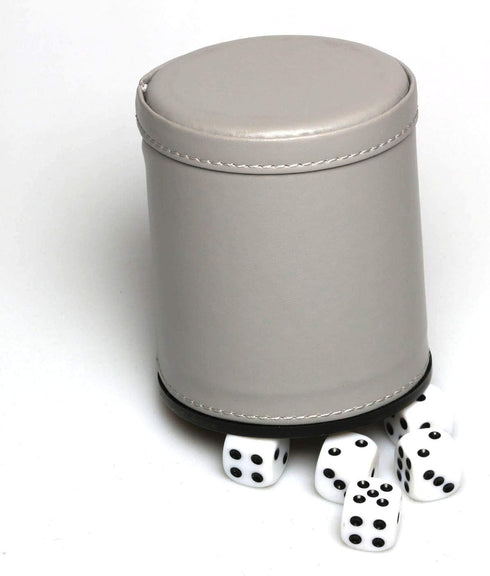 Set 16mm Leatherette Dice Cup Felt Lined with Dot Dices Shaker for Yahtzee Bar Party Dice Games - Grey