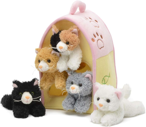 Unipak Plush Cat House with Cats - Five (5) Stuffed Animal Cats in