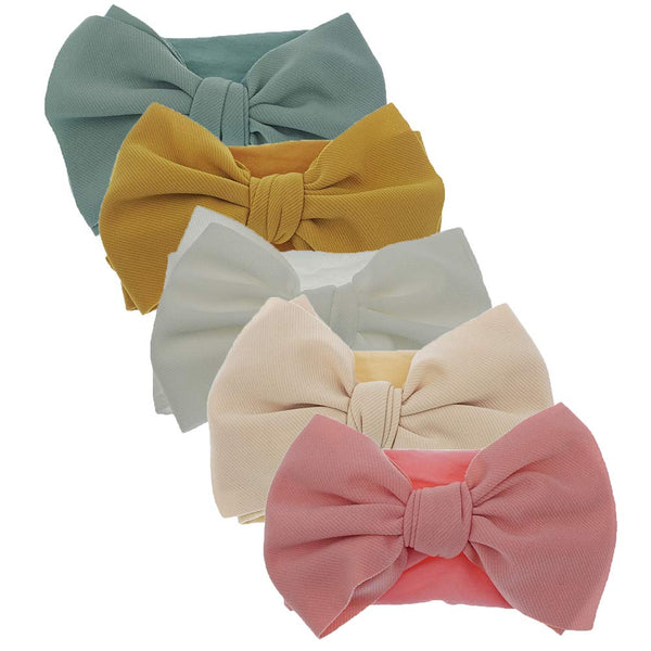 KIDOCHEESE Hairband - Soft Nylon Hairbands with Bows for Baby Girl, 5 Count, Adjustable Size, Perfect for Occasions
