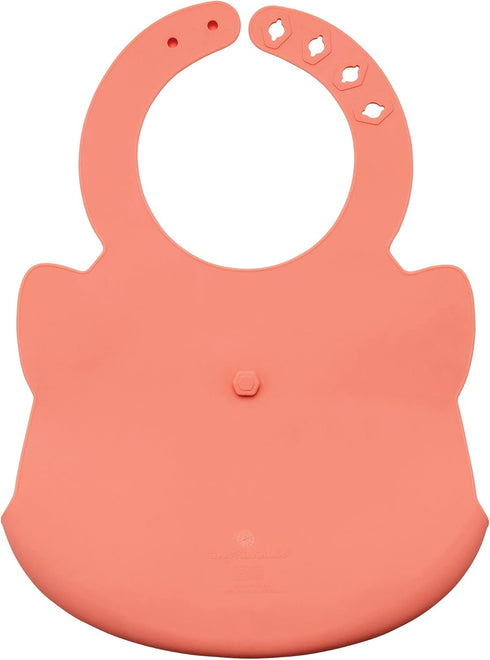 Tiny Twinkle Roll-Up Silicone Bib - Soft, Durable, Easy Clean Waterproof Silicone Bibs With Food Catcher (Coral