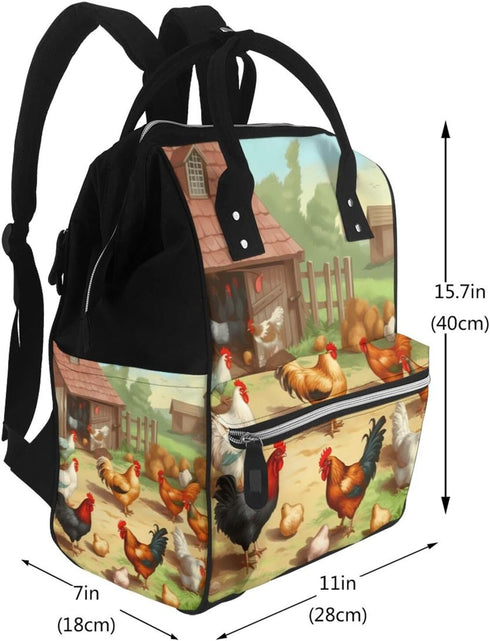 HCBPWVQA Backpack Daypacks Backpack Mommy Roast Chicken Hen Farm Diaper Bag with Changing Pad and Pacifier Holder