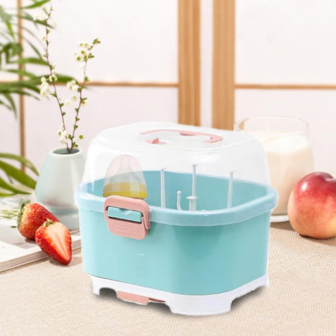Compact Green Baby Bottle Drying Rack with Cover - Perfect for Home & Travel